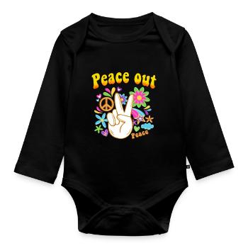 T-shirt hippie Mouvement pour la paix Woodstock Boho Groove - Body Bébé bio manches longues - noir - Devant