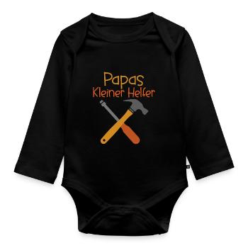 Papas kleiner Helfer Hammer Vater Sohn Partnerlook - Baby Bio-Langarm-Body - Schwarz - Vorne