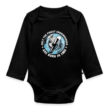 Snowboarder born 1965 birthday snowboarding - Organic Longsleeve Baby Bodysuit - black - Front