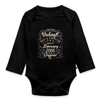 Vintage Born in February 2006 Anniversary February - Organic Longsleeve Baby Bodysuit - black - Front