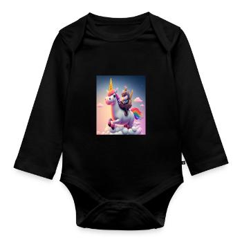 Cute Rainbow Unicorn Otter Riding A Unicorn - Baby Bio-Langarm-Body - Schwarz - Vorne
