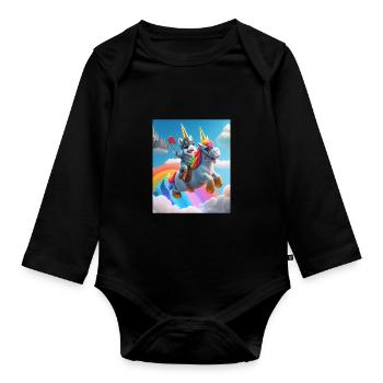 Cute Rainbow Unicorn Otter Riding A Unicorn - Baby Bio-Langarm-Body - Schwarz - Vorne
