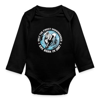 Snowboarder born 2007 birthday snowboarding - Organic Longsleeve Baby Bodysuit - black - Front