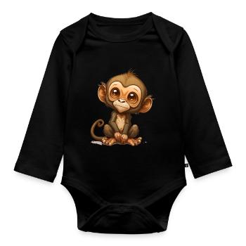 cute monkey - Organic Longsleeve Baby Bodysuit - black - Front