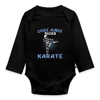 Coole Jungs Karate Karateka asiatischer Kampfsport - Baby Bio-Langarm-Body - Schwarz - Vorne