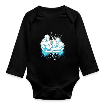 Zwei Muskelpakete beim Armdrücken - Baby Bio-Langarm-Body - Schwarz - Vorne