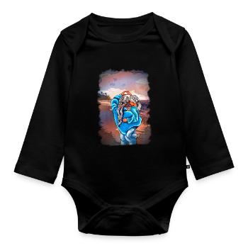 MutterTochter Liebe Strand Meer Illustration blond - Baby Bio-Langarm-Body - Schwarz - Vorne
