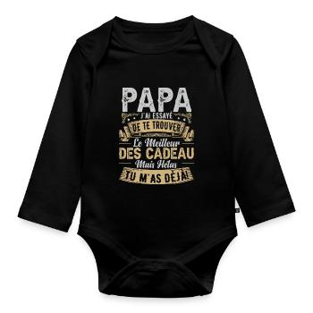 Drole Fête De Père Papa - Body Bébé bio manches longues - noir - Devant