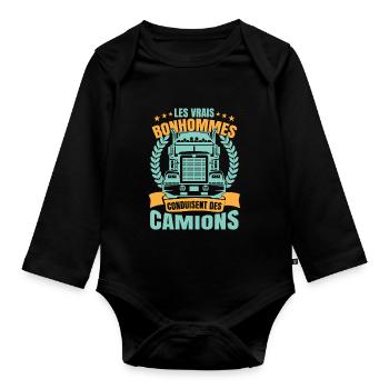 Camion Humour Chauffeur Poids Lourd - Body Bébé bio manches longues - noir - Devant