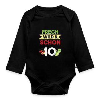 10 Jahre Geburtstag Junge Mädchen Drachen - Baby Bio-Langarm-Body - Schwarz - Vorne