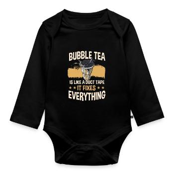 Funny Bubble Tea Shirt - Organic Longsleeve Baby Bodysuit - black - Front