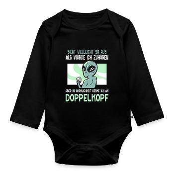 in Wirklichkeit denke ich an Doppelkopf - Baby Bio-Langarm-Body - Schwarz - Vorne