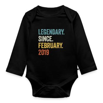 Legendary Since February 2019 4. Geburtstag - Baby Bio-Langarm-Body - Schwarz - Vorne