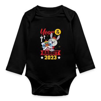 Year of the Rabbit 2023 - Organic Longsleeve Baby Bodysuit - black - Front