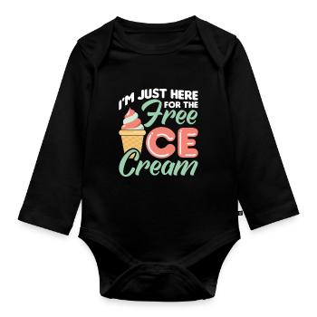 Ich Bin Nur Wegen Des Kostenlosen Eises - Baby Bio-Langarm-Body - Schwarz - Vorne