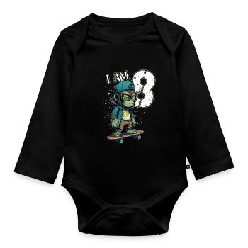 Children birthday 8 years - skater monkey - Baby Bio-Langarm-Body - Schwarz - Vorne