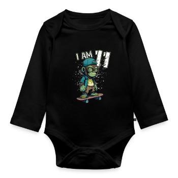 Children birthday 11 years - skater monkey - Baby Bio-Langarm-Body - Schwarz - Vorne