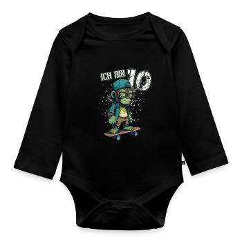 Kinder Geburtstag 10 Jahre - Skater Affe - Baby Bio-Langarm-Body - Schwarz - Vorne