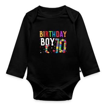 Blocs de construction enfant anniversaire 10 ans - Body Bébé bio manches longues - noir - Devant