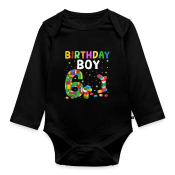 Blocs de construction enfant anniversaire 6 ans - Body Bébé bio manches longues - noir - Devant