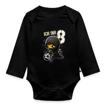 Kinder Geburtstag 8 Jahre - Fussball und Ninjas - Baby Bio-Langarm-Body - Schwarz - Vorne