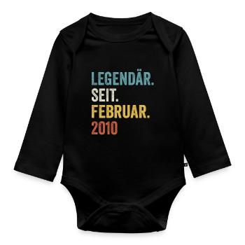 13 years legendary since February 2010 13th birthday - Organic Longsleeve Baby Bodysuit - black - Front