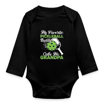 Grandpa Pickleball Paddle - Organic Longsleeve Baby Bodysuit - black - Front