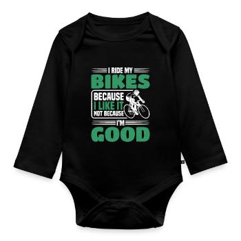 Je fais du vélo parce que ça me donne - Body Bébé bio manches longues - noir - Devant