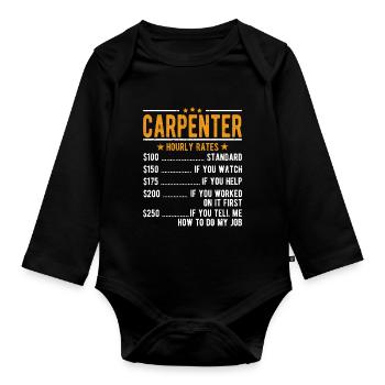 Carpenter hourly wage - Organic Longsleeve Baby Bodysuit - black - Front