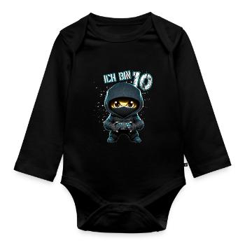 Kinder Geburtstag 10 Jahre - Videospiele und Gamer - Baby Bio-Langarm-Body - Schwarz - Vorne