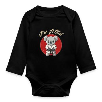 BJJ MMA Koala - Lustiges Jiu Jitsu Grappling - Baby Bio-Langarm-Body - Schwarz - Vorne