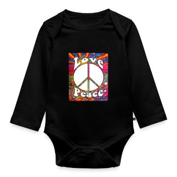 Hippie Tshirt Peace Movement Woodstock Boho Groove - Organic Longsleeve Baby Bodysuit - black - Front