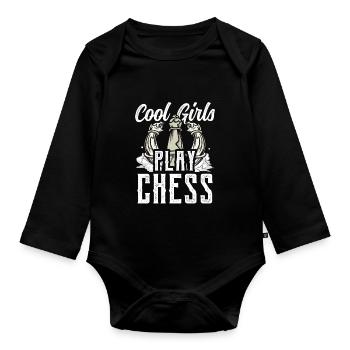 Coole Mädchen Spielen Schach Schachspieler - Baby Bio-Langarm-Body - Schwarz - Vorne
