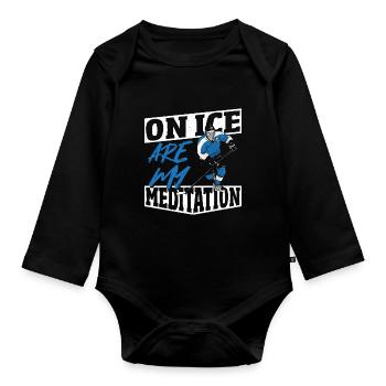 Sur la glace sont mon joueur de hockey sur glace de méditation - Body Bébé bio manches longues - noir - Devant