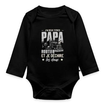 J'ai Deux Titres Papa Et Routier - Body Bébé bio manches longues - noir - Devant
