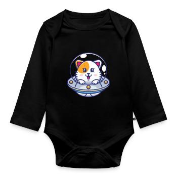 Katzen Ufo Raumschiff Katze Kinder - Baby Bio-Langarm-Body - Schwarz - Vorne