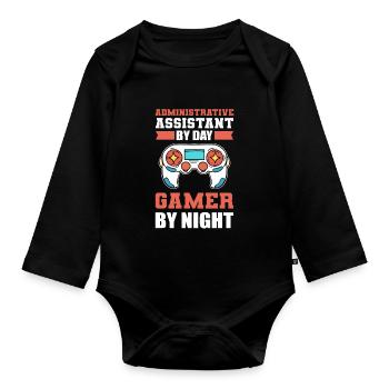 Assistante administrative le jour Joueur de nuit - Body Bébé bio manches longues - noir - Devant