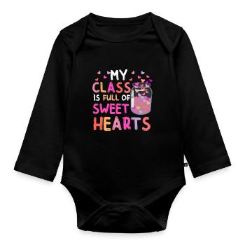 Ma classe est pleine d’école de professeurs de cœurs doux - Body Bébé bio manches longues - noir - Devant