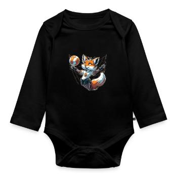 Volleyball Fuchs - Fuchs und Volleyball - Baby Bio-Langarm-Body - Schwarz - Vorne