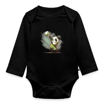 Anime Volleyball Panda - Panda und Volleyball - Baby Bio-Langarm-Body - Schwarz - Vorne