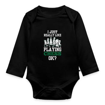 J’aime juste jouer aux échecs ok joueur d’échecs - Body Bébé bio manches longues - noir - Devant