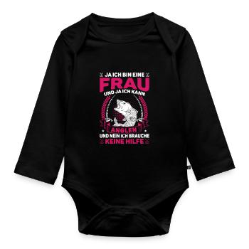 Anglerin Angeln Ja bin eine Frau - Baby Bio-Langarm-Body - Schwarz - Vorne