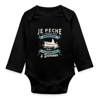 Drôle Pêcheur Humour Pêche - Body Bébé bio manches longues - noir - Devant