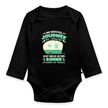 Camping Voyage Caravane Campeur Camping-Car - Body Bébé bio manches longues - noir - Devant