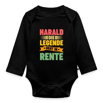Harald die Legende geht in Rente - Baby Bio-Langarm-Body - Schwarz - Vorne