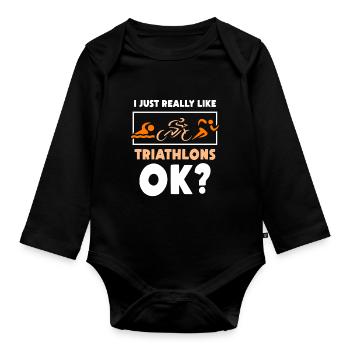 J’aime beaucoup les triathlons sport triathlon - Body Bébé bio manches longues - noir - Devant