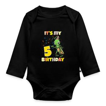 It's my 5th birthday grasshopper - Organic Longsleeve Baby Bodysuit - black - Front