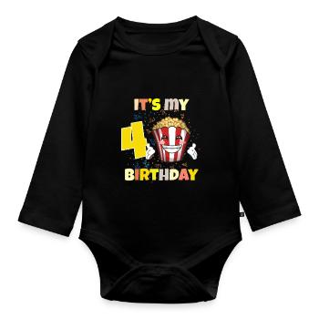 Es ist mein 4. Geburtstag - Baby Bio-Langarm-Body - Schwarz - Vorne