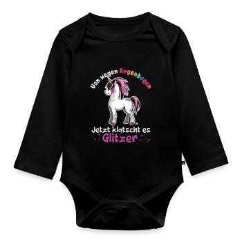 von wegen Regenbogen lustiges Einhorn Spruch - Baby Bio-Langarm-Body - Schwarz - Vorne