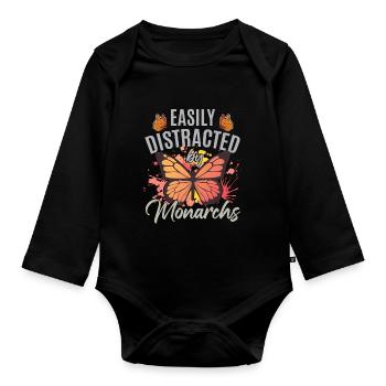 Easily Distracted By Monarchs - Organic Longsleeve Baby Bodysuit - black - Front